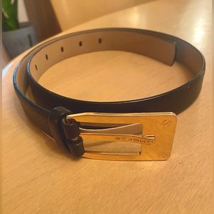 St John black leather with gold hardware leather belt sz S